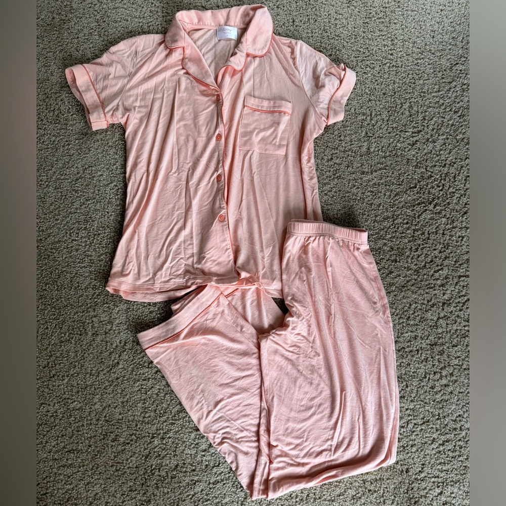 In My Sundays Peach Pink Women's Pajama Set - Soft Long Sleeve Top & Pants - Picture 2 of 7